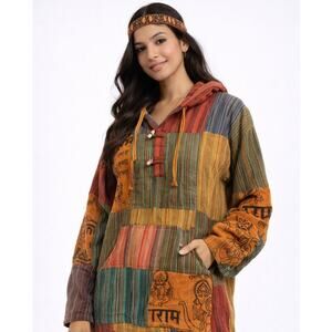 Kathmandu Imports Patchwork Hoodie Oversized Boho Festival Cotton S/M NWT
